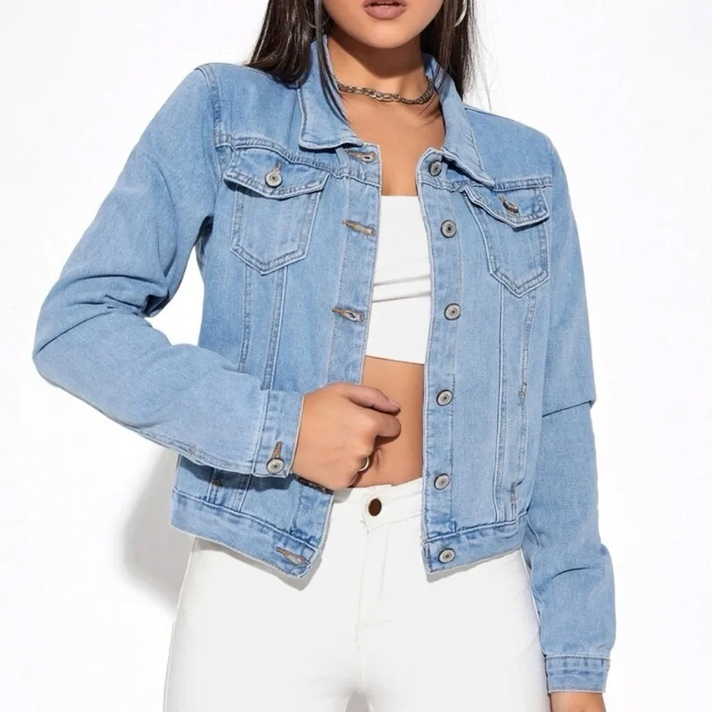 Denim jacket trucker jean jacket minimalist classic blue dark wash - Picture 3 of 6